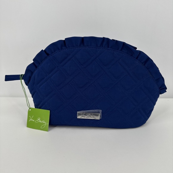 NWT! Vera Bradley Lg. Ruffled Waterproof Lined Cobalt‎ Cosmetic Bag 8.5"x6"x2" - Picture 1 of 8